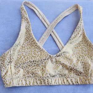 XS Carbon38 Leopard Gold Cross-Back Athletic Exercise Sports Bra Carbon 38